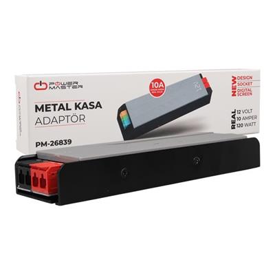 PowerMaster PM-26839 12 Volt 10 Amper 120 Watt Slim Metal Kasa Adaptör Voltaj Göstergeli 189x51x27mm