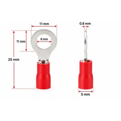PowerMaster PM-39068 0,5-1,5mm2 Kesit 25x11x8mm Soket Kırmızı İzoleli Kablo Pabucu (100lü Paket)
