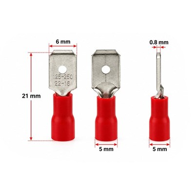 PowerMaster PM-39071 0,5-1,5mm2 Kesit 21x6x5mm Soket Kırmızı İzoleli Kablo Pabucu (100lü Paket)
