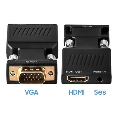 PowerMaster PM-4276 VGA TO HDMI Görüntü Ses Çevirici Audio Girişli Adaptör 1080HD 5V1A Mini USB Güç Girişli