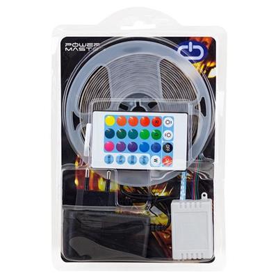 PowerMaster PM-9383 5 Metre RGB Şerit Led Kumandalı Animasyonlu Adaptörlü (Silikonsuz)