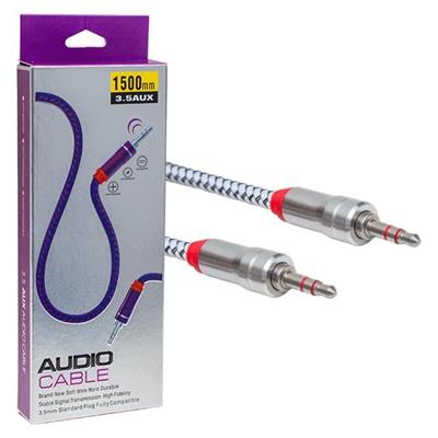 Powermaster PM-2418 Metal Başlıklı Örgülü Erkek - Erkek 1.5 Metre Stereo Aux Kablo