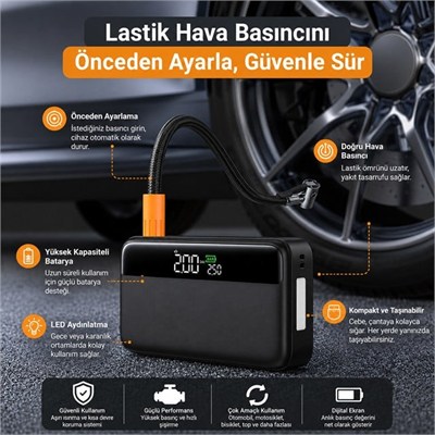 Powermaster N33 Lastik Hava Kompresörlü Akü Takviye Cihazı 65W Fast Powerbank