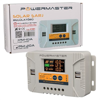 Powermaster PM-20A 12V-24V 20 Amper 4 USB Çıkışlı Dijital Ekranlı Solar Şarj Regülatörü