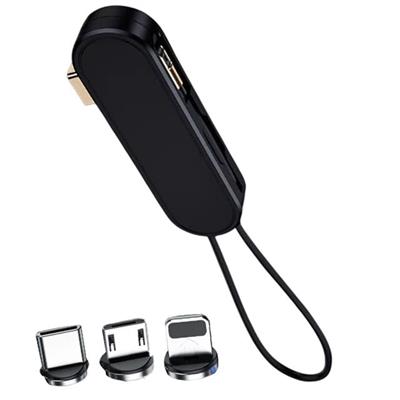 Powermaster PM-25906 Siyah 3in1  (Type C- Lightning- Micro Usb) Manyetik Uç Taşınabilir Şarj Kablosu