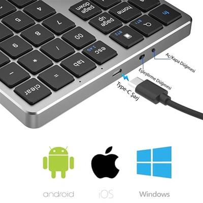 Powermaster PM-26595 Mini Gri Bluetooth 5.2 Kablosuz 35 Tuş Klavye Genişletme Sayı Bloğu