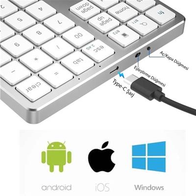 Powermaster PM-26596 Mini Gümüş Bluetooth 5.2 Kablosuz 35 Tuş Klavye Genişletme Sayı Bloğu