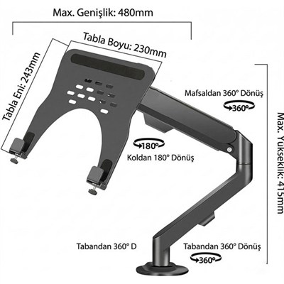 Powermaster PM-27096 Profesyonel Amortisörlü 2si 1 Arada Laptop ve Monitör Standı
