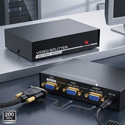 Powermaster VGA-2002 2 Port 200 Mhz 1920x1440 Vga Splıtter Dağıtıcı