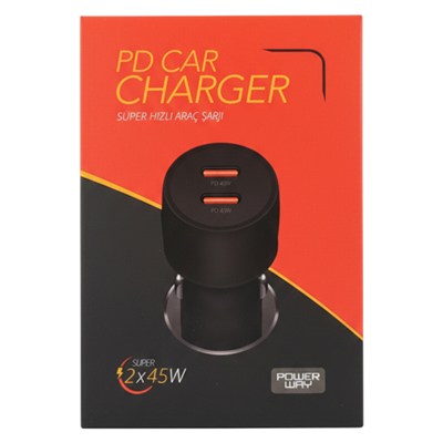 Powerway CC45 PD 2x45W Çift Type-C Çıkışlı Ultra Hızlı Araç Şarjı