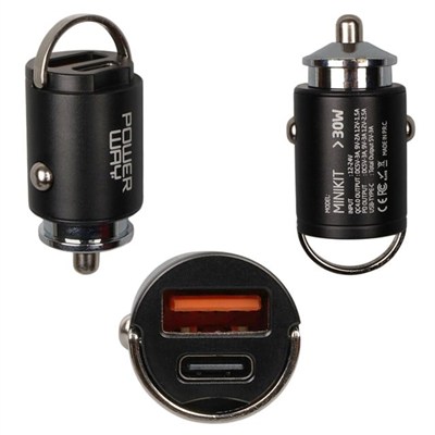 Powerway MiniKit 30W Super PD & QC 4.0 Çift Çıkışlı Hızlı Ultra Kompakt Metal Araç Şarj Cihazı