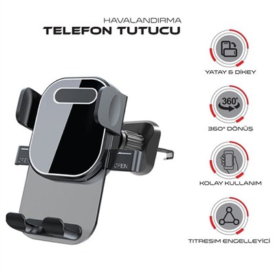 Powerway TT49 Araç İçi Petek Klima İçin Kıskaçlı Destekli Telefon Tutucu