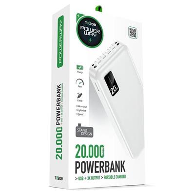 Powerway TX209 20.000mAh Kablolu Dijital Göstergeli Fenerli Powerbank Dahili Telefon Stand (MİCRO - TYPE C - LİGHTNİNG)