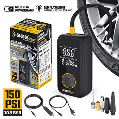 ŞARJLI HAVA KOMPRESÖRÜ DİJİTAL 12V 6.0 Ah (150 PSI)