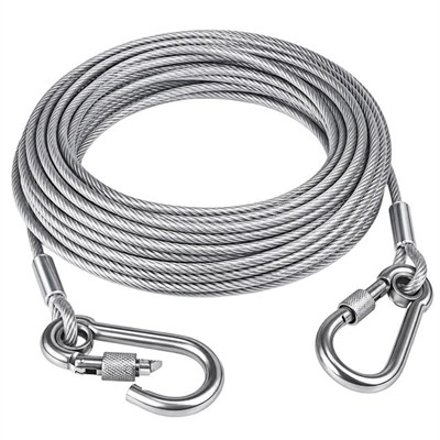 SUNUP SN-38108 10 Metre Çelik Köpek Bağlama Halatı Kilitli Karabina PVC Kaplamalı