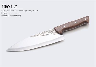 Şef Bıçağı 21 cm Perçinli Kök Ceviz Saplı Yekpare Hulusi Bıçak 55mm X 210mm X 3mm 10571.21