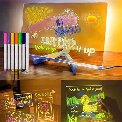 Sunup SN-27126 Dekoratif LED Aydınlatmalı Şeffaf Işıltılı Yazı - Çizim Panosu Tableti - 7 Renk Kalemli Set