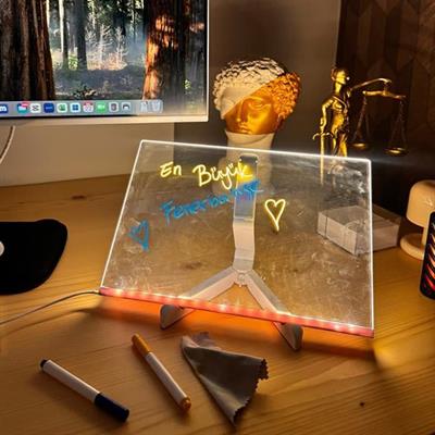 Sunup SN-27126 Dekoratif LED Aydınlatmalı Şeffaf Işıltılı Yazı - Çizim Panosu Tableti - 7 Renk Kalemli Set