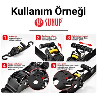 Sunup SN-37789 3 Metre Otomatik Cırcırlı Bağlama Kayışı Spanzet Kaydırmaz Tutamaklı Dayanıklı Çelik Gövde 230KG
