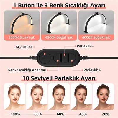 TrLed F-700A 70CM Pembe Elmas Taşlı Beyaz Katlanabilir Masaüstü Manikür ve Protez Tırnak Lambası