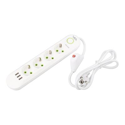 Vea VA-21560 4lü 3 USBli 1.5 Metre Akım Korumalı Priz Beyaz