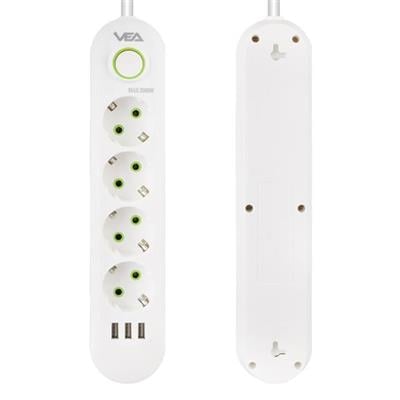 Vea VA-21560 4lü 3 USBli 1.5 Metre Akım Korumalı Priz Beyaz