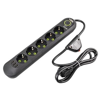Vea VA-21561 5li 3 USBli 1.5 Metre Akım Korumalı Priz Siyah