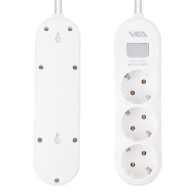 Vea VA-21571 3lü Anahtarlı 1.5 Metre Akım Korumalı Priz Beyaz