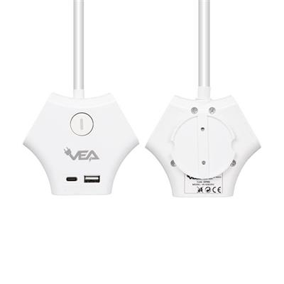 Vea VE-G903YC 3lü USB+ Type-C Girişli Anahtarlı 1.5 Metre Grup Priz