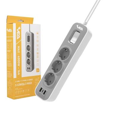 Vea VE-NOVA103U A Class 3lü 2 Usbli Anahtarlı 1.5 Metre Akım Korumalı Priz