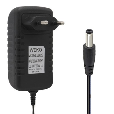 Weko 29.4 Volt - 1 Amper 5.5x2.5mm Uçlu Yerli Üretim Priz Tipi Adaptör 1.2 Metre Uzunluk