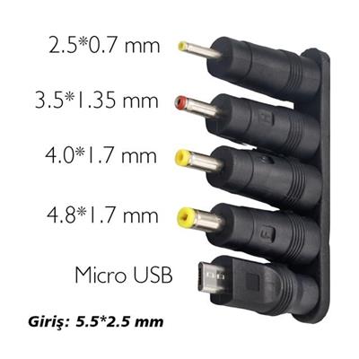 Weko Çoklu Yedek Adaptör Uç Çevirici (2.5*0.7Mm - 4.8*1.7Mm - 3.0*1.1Mm - 4.0*1.7Mm - Micro Usb)