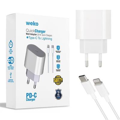 Weko WK-21443 PD-C 20 Watt Telefon Şarj Adaptörü + Type-C To Lightning Kablo