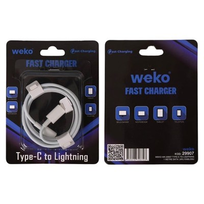 Weko WK-29907 Beyaz 1 Metre Type-C to Lightning Şarj - Data Aktarım Kablosu