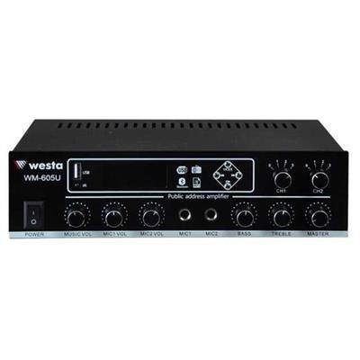 Westa WM-605U USB-Bluetooth 2 Bölgeli 2 Mikrofon Girişli 100 Watt Trafolu Anfi