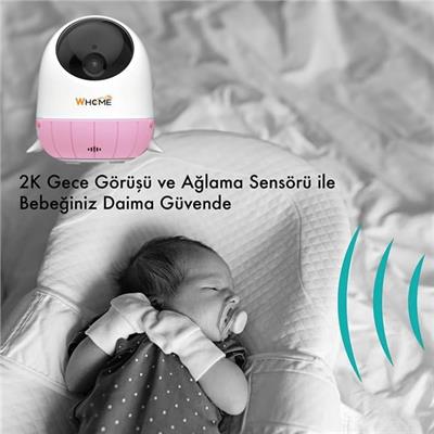 Whome Yapay Zeka Destekli 2K PTZ Gece Görüşlü Pembe Wifi Bebek Güvenlik Kamerası (128 GB TF Kart Destekli)