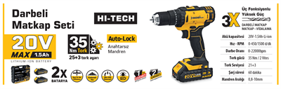 AKÜLÜ VİDALAMA SETİ DARBELİ 20 VOLT 2*1.5Ah