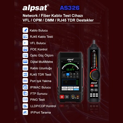 Alpsat AS326 Çok Fonksiyonlu RJ45 Ağ Kablosu ve Fiber Optik Kablo Test Cihazı