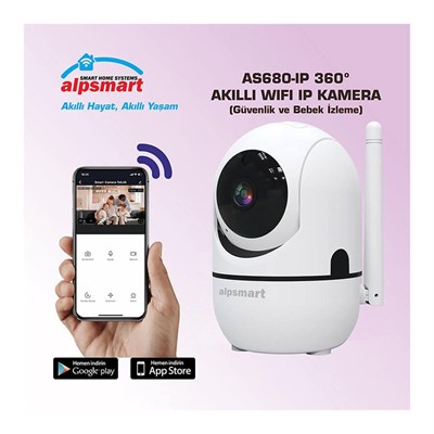 Alpsmart AS680-IP Akıllı WiFi IP Kamera 2MP 360° Panoramik Kamera