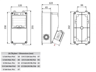 Bemis BD1-2118-2020 V5 Kombinasyon Priz | 5/16A Ön & 1/16A Yan | IP44 Endüstriyel
