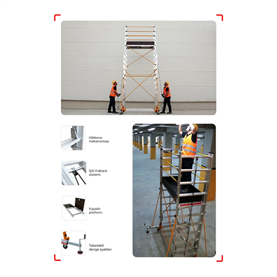 Çağsan 2x11 Basamaklı 6,4 M. Çalışma Yüksekliği Telesafe Xln - İki Parçalı Alüminyum İskele S006_xln 2x11 Basamak