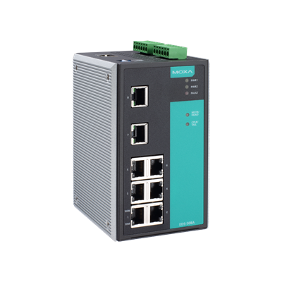 MOXA Industrial Managed Ethernet Switch 6 x 10/100BaseT(X), 2 x SM 100BaseFX ports, SC -EDS-508A-SS-SC