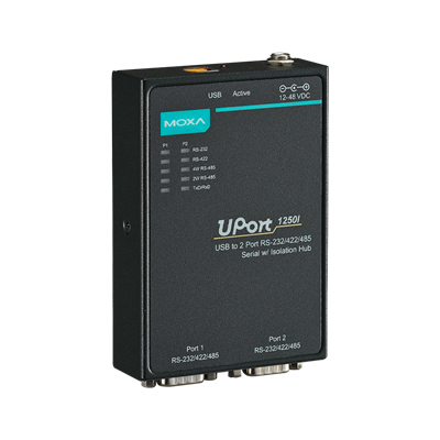 MOXA UPort 1250I-2 Port USB-to-Serial Hub, EU Plug, RS-232/422/485, w/ Isolation