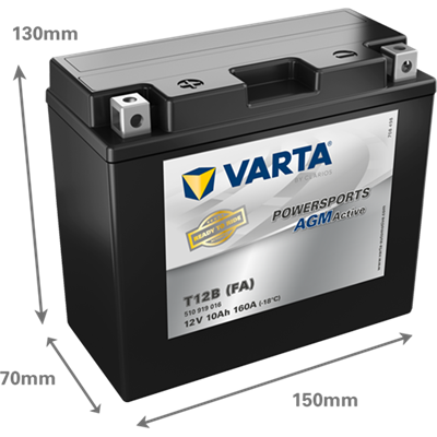 Powersports AGM Active 12V 10Ah 160 A – T12B (FA) | Motosiklet & ATV Aküsü