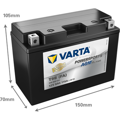 Powersports AGM Active 12V 8Ah 115 A – T9B (FA) | Motosiklet & ATV Aküsü