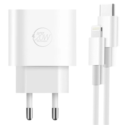 Powerway RXS20 Hızlı 20 Watt Type C To Lightning Şarj Aleti + Kablo