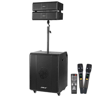 Shile SL-9 400W Aktif Kule Ses Sistemi 2 Adet Kablosuz Mikrofonlu Tekerlekli MDF Kasa Bluetooth/TWS/DSP Destekli PA Seti