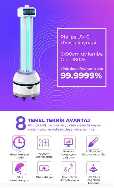 UV Light WBOT11U Ultraviyole Sterilizasyon Robotu 180W