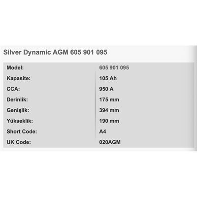 VARTA A4/H15 SILVER DYNAMIC 12V 105AH AKU Start-Stop AGM