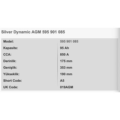 VARTA A5/G14 SILVER DYNAMIC 12V 95AH AKU Start-Stop AGM